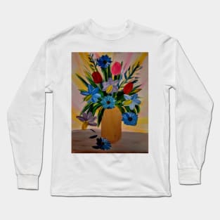 abstract tulips and daffodils in a gold vase Long Sleeve T-Shirt